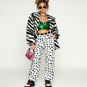 House of Sunny Dalmation Print High Waisted Jeans Womens UK 10 US 6